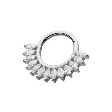 Invictus Titanium Prong Set Marquise Gem Cluster Fan Front Facing Hinged Segment Clicker