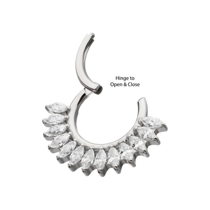 Invictus Titanium Prong Set Marquise Gem Cluster Fan Front Facing Hinged Segment Clicker
