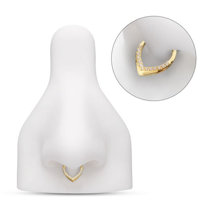 Invictus 24Kt Gold PVD Titanium Pave Gem V-Shape Front Facing Hinged Segment Clicker