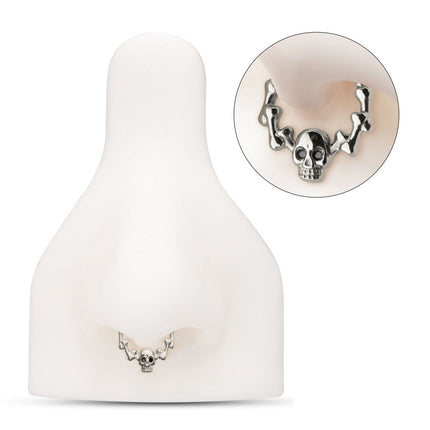 Invictus Titanium Skull & Bone with Black CZ Gem Eyes Front Facing Hinged Segment Clicker