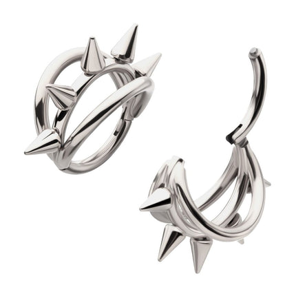 Invictus Titanium Five-Spiked Open Stack Triple Hoop Hinged Segment Clicker