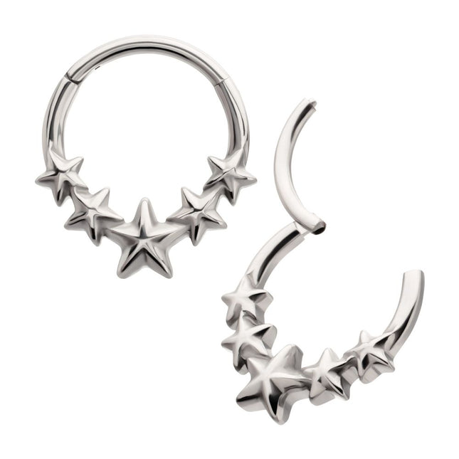 Invictus Titanium 5-Star Cluster Hoop Front Facing Hinged Segment Clicker