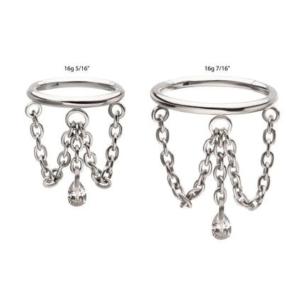 Invictus Titanium Triple Chain Dangle with Floating Teardrop Gem Hinged Segment Clicker