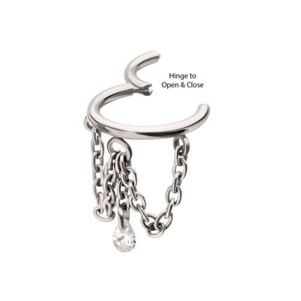 Invictus Titanium Triple Chain Dangle with Floating Teardrop Gem Hinged Segment Clicker