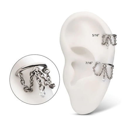 Invictus Titanium Triple Chain Dangle with Floating Teardrop Gem Hinged Segment Clicker