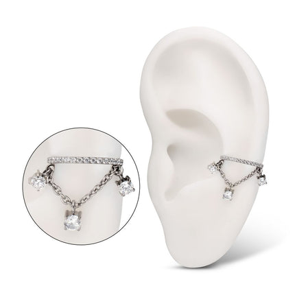 Invictus Titanium Pave Gem Hoop with Three Prong Set Gem Chain Dangle Hinged Segment Clicker