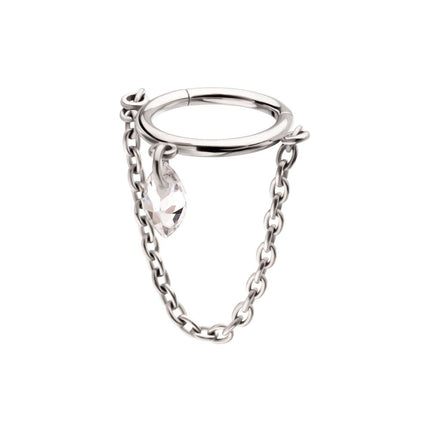 Invictus Titanium Chain Dangle Hinged Segment Clicker with Floating Marquise CZ Gem