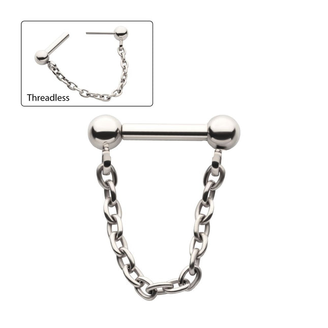 Invictus Solid Titanium Dangle Chain on a One Side Threadless, One Side Fixed Bar with Ball ends