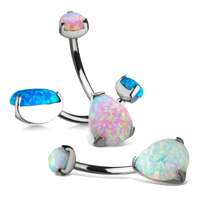 Invictus Titanium Internally Threaded Double Opal 3-Prong Teardrop Navel Curves