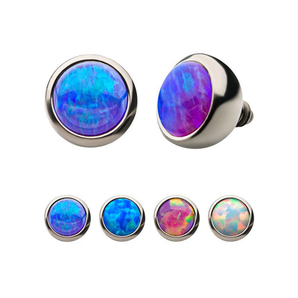 Invictus 14g Titanium Internally Threaded with Synthetic Opal Round Back Bezel Set Top