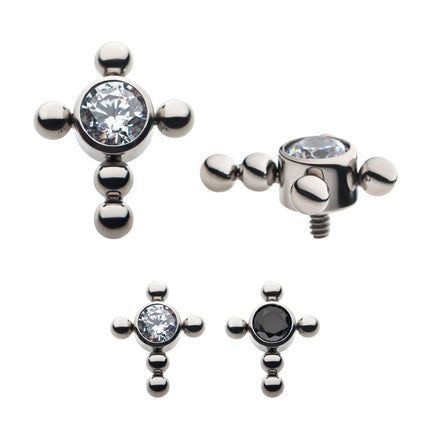 Invictus Titanium Internally Threaded Bezel Set Gem Cross Top