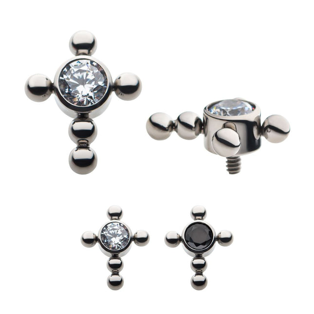 Invictus Titanium Internally Threaded Bezel Set Gem Cross Top