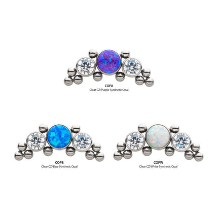 Invictus Titanium Internally Threaded 10-Bead Bezel Round Opal/CZ 3-Curved Cluster Top