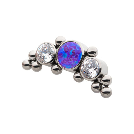 Invictus Titanium Internally Threaded 10-Bead Bezel Round Opal/CZ 3-Curved Cluster Top