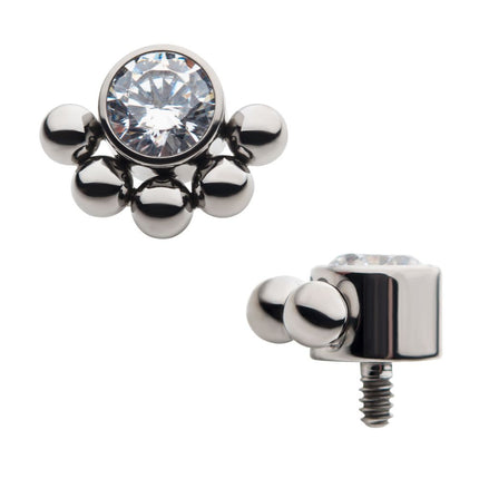 Invictus Titanium Internally Threaded with 1 Bezel Set Clear CZ & 5 Beads Top