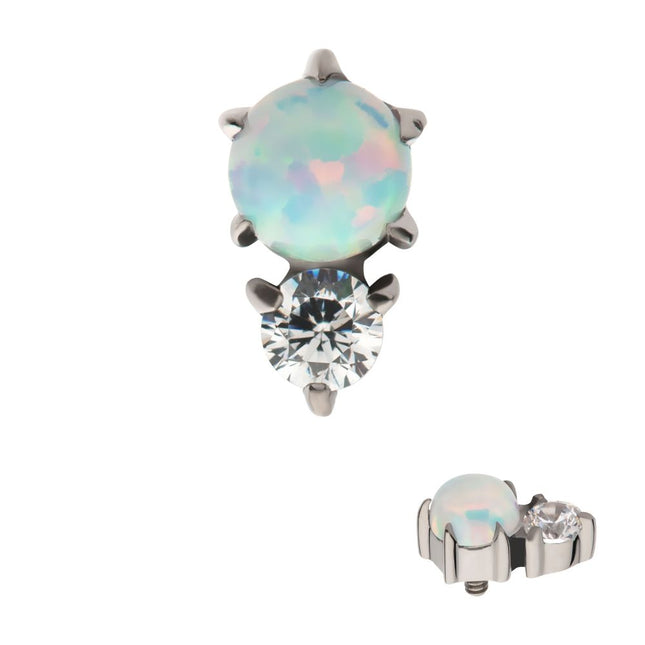Invictus Titanium Internally Threaded with Prong Set Round White Opal & Clear CZ Top