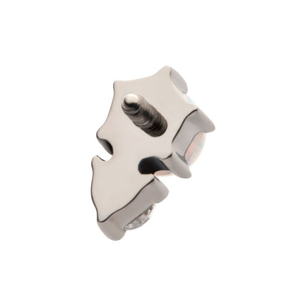 Invictus Titanium Internally Threaded with Prong Set Round White Opal & Clear CZ Top