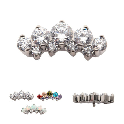Invictus Titanium Internally Threaded Prong Set Round CZ/Opal Terraced Cluster Top