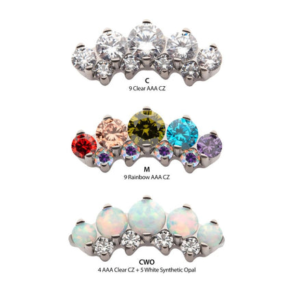 Invictus Titanium Internally Threaded Prong Set Round CZ/Opal Terraced Cluster Top