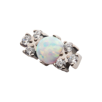 Invictus Titanium Internally Threaded with 3-Cluster CZ & Centerpiece Synthetic Opal Top
