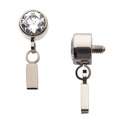 Invictus Titanium Internally Threaded Bezel Set CZ with Dangling Bar Top