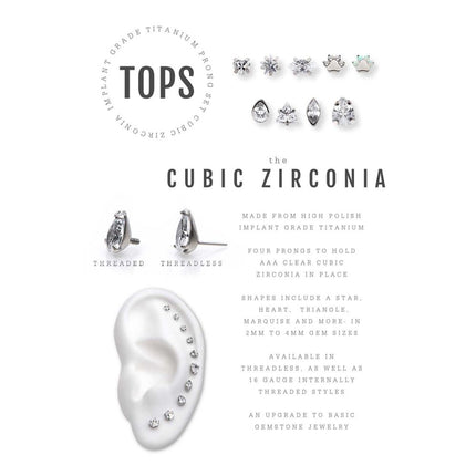 Invictus Titanium Internally Threaded with Bezel Set CZ Marquise Shape Top