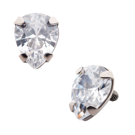 Invictus Titanium Internally Threaded with 4-Prong Set CZ Pear-Shaped Top