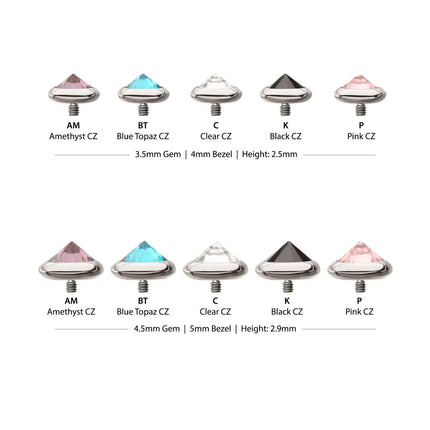 Invictus 16g Titanium Internally Threaded Round Bezel Set Inverse Gem Top