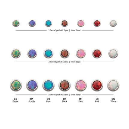 Invictus 14g Titanium Internally Threaded Low Profile Bezel Set Synthetic Opal Dermal Top