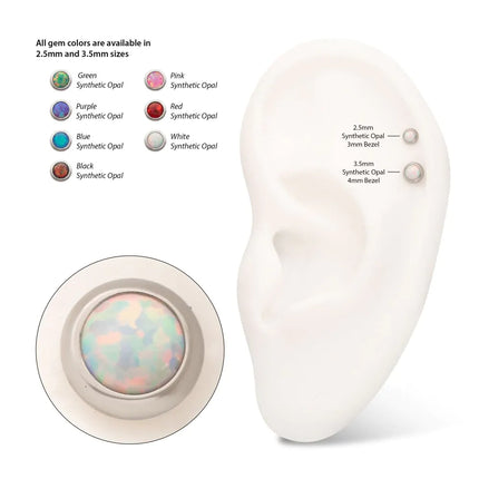 Invictus 16g Titanium Internally Threaded Low Profile Bezel Set Synthetic Opal Dermal Top