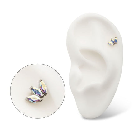 Invictus Titanium Internally Threaded with Prong Set Marquise CZ 3-Cluster Top