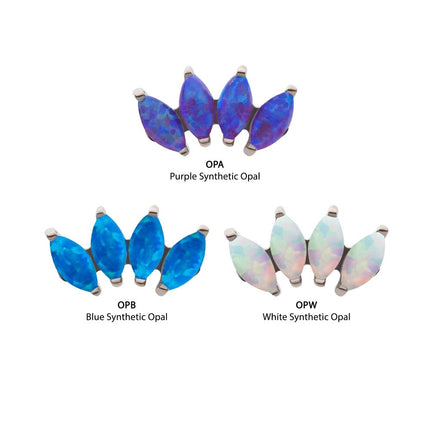 Invictus Titanium Internally Threaded with Prong Set Marquise Opal 4-Cluster Top