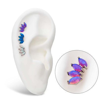 Invictus Titanium Internally Threaded with Prong Set Marquise Opal 4-Cluster Top