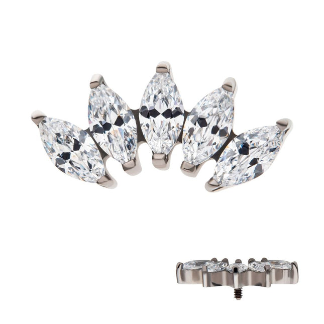 Invictus Titanium Internally Threaded with Prong Set Marquise CZ 5-Cluster Top