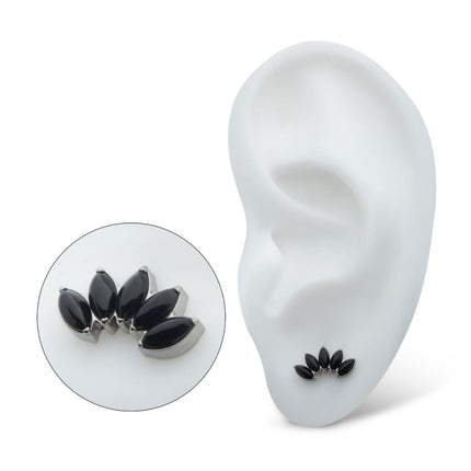 Invictus Titanium Internally Threaded with Prong Set 4-Cluster Marquise Stones Fan Shape Top