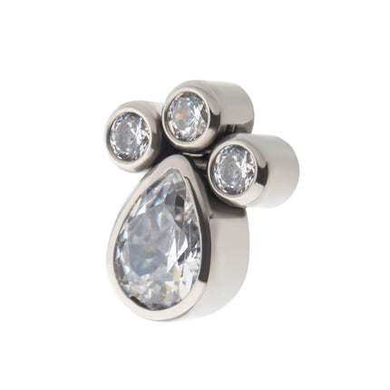 Invictus Titanium Internally Threaded with Clustered Bezel Set Teardrop & Round CZ Top