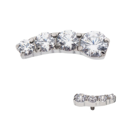 Invictus Titanium Internally Threaded with Prong Set CZ Staggered 4-Cluster Top (Right Ear)