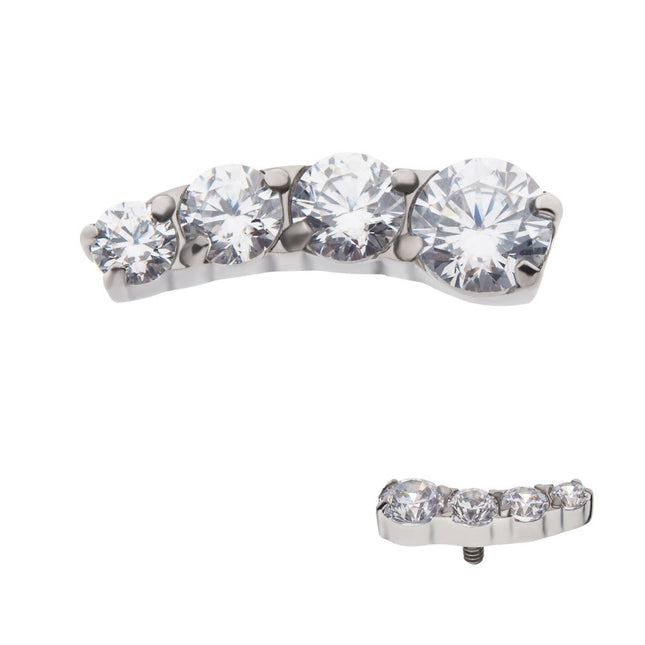 Invictus Titanium Internally Threaded with Prong Set CZ Staggered 4-Cluster Top (Right Ear)