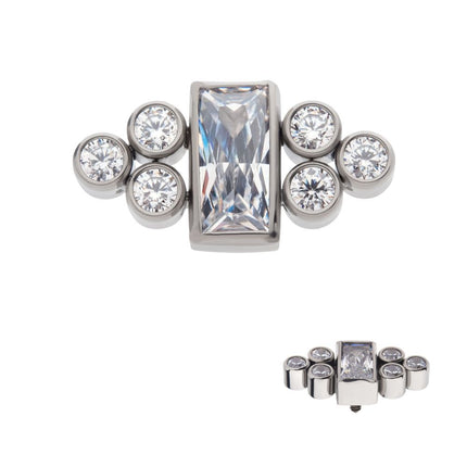 Invictus Titanium Internally Threaded Bezel Baguette & Round CZ 7-Cluster Top