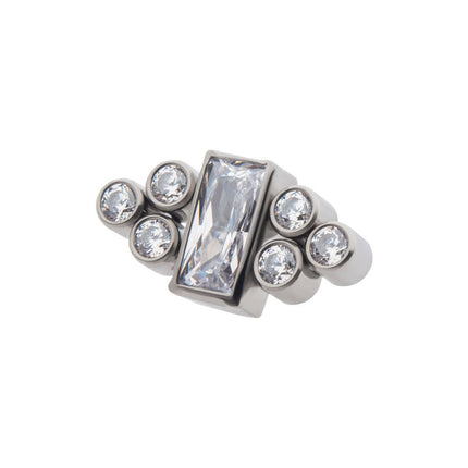 Invictus Titanium Internally Threaded Bezel Baguette & Round CZ 7-Cluster Top