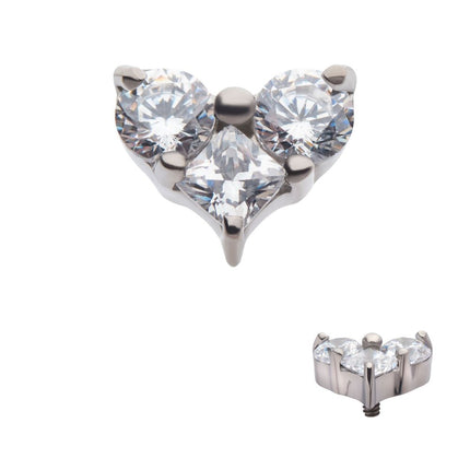 Invictus Titanium Internally Threaded with Prong Set Round & Princess Gem 3-Cluster Heart Shape Top