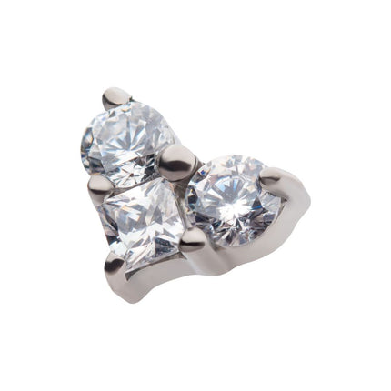 Invictus Titanium Internally Threaded with Prong Set Round & Princess Gem 3-Cluster Heart Shape Top