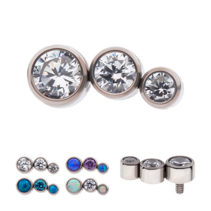 Invictus Titanium Internally Threaded Bezel Set CZ/Opal Staggered 3-Cluster Top