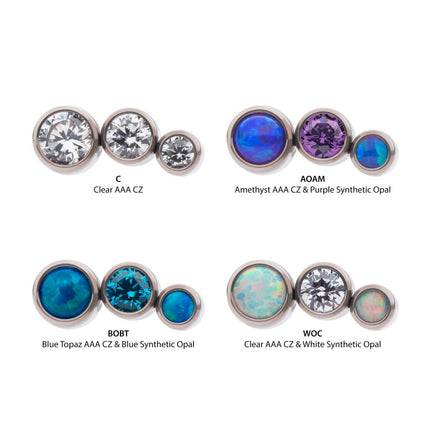 Invictus Titanium Internally Threaded Bezel Set CZ/Opal Staggered 3-Cluster Top