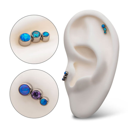 Invictus Titanium Internally Threaded Bezel Set CZ/Opal Staggered 3-Cluster Top