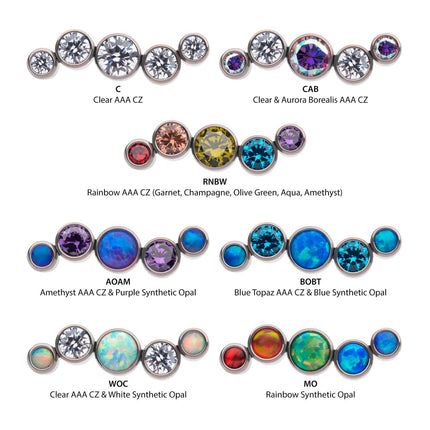 Invictus Titanium Internally Threaded Bezel Set CZ/Opal Oscillating 5-Cluster Top