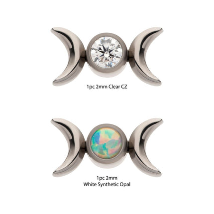 Invictus Titanium Internally Threaded Bezel Set Gem/Opal Triple Moon Phase Top