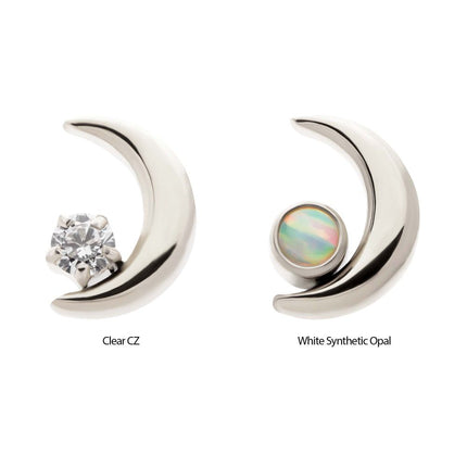 Invictus Titanium Internally Threaded Crescent Moon with CZ/Opal Top