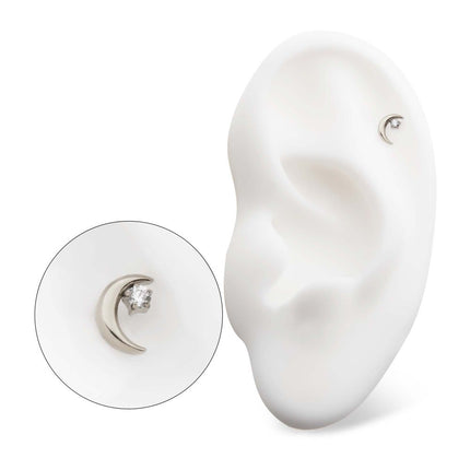 Invictus Titanium Internally Threaded Crescent Moon with CZ/Opal Top