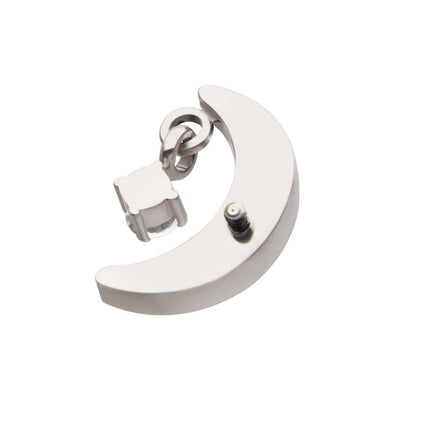 Invictus Titanium Internally Threaded Crescent Moon CZ Top with Dangle Pronged Round CZ
